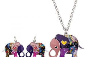 WEVENI-Enamel-Alloy-Cartoon-Elephant-Earrings-French-Clip-Necklace-Collar-Animal-Jewelry-Sets-For-Women-Girls